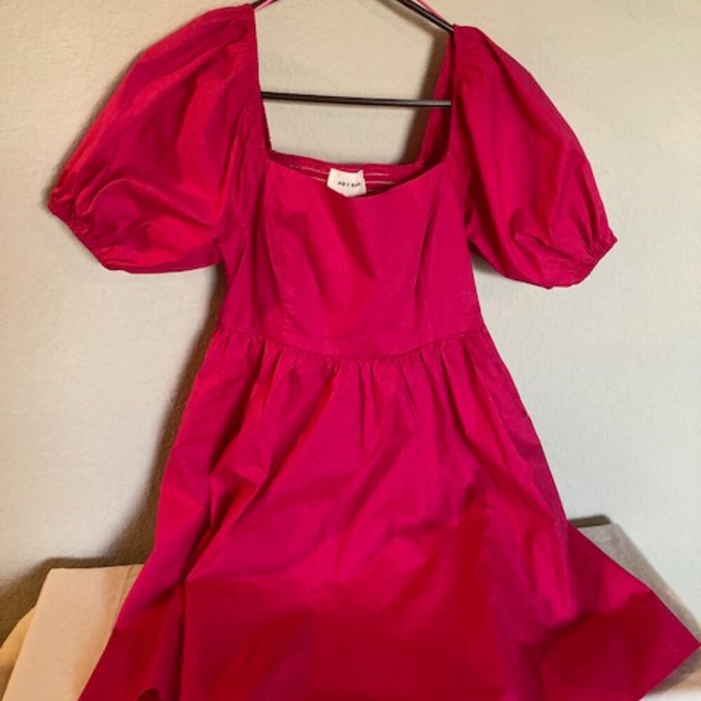 Heyson NWT Pink Puff Sleeve Dress – Bow Back, Pockets M